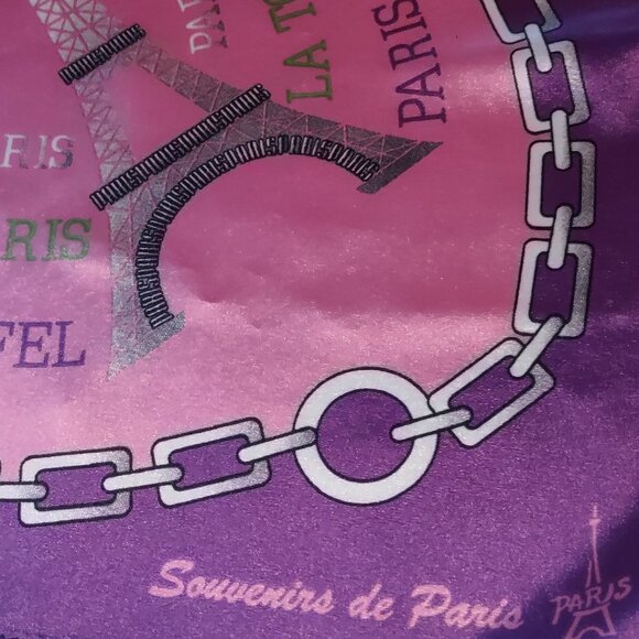 PARIS LA TOUR EIFFEL Pink and Purple Silk Scarf - Picture 4 of 6
